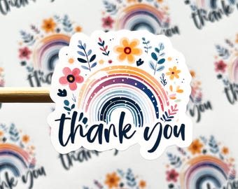 Thank You Rainbow Stickers // 24 Stickers Per Sheet // Packaging Stickers