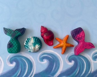Ocean Crayons, Beach Crayons, Seashell Crayons, Mermaid Tail Crayons, Birthday Party Favors