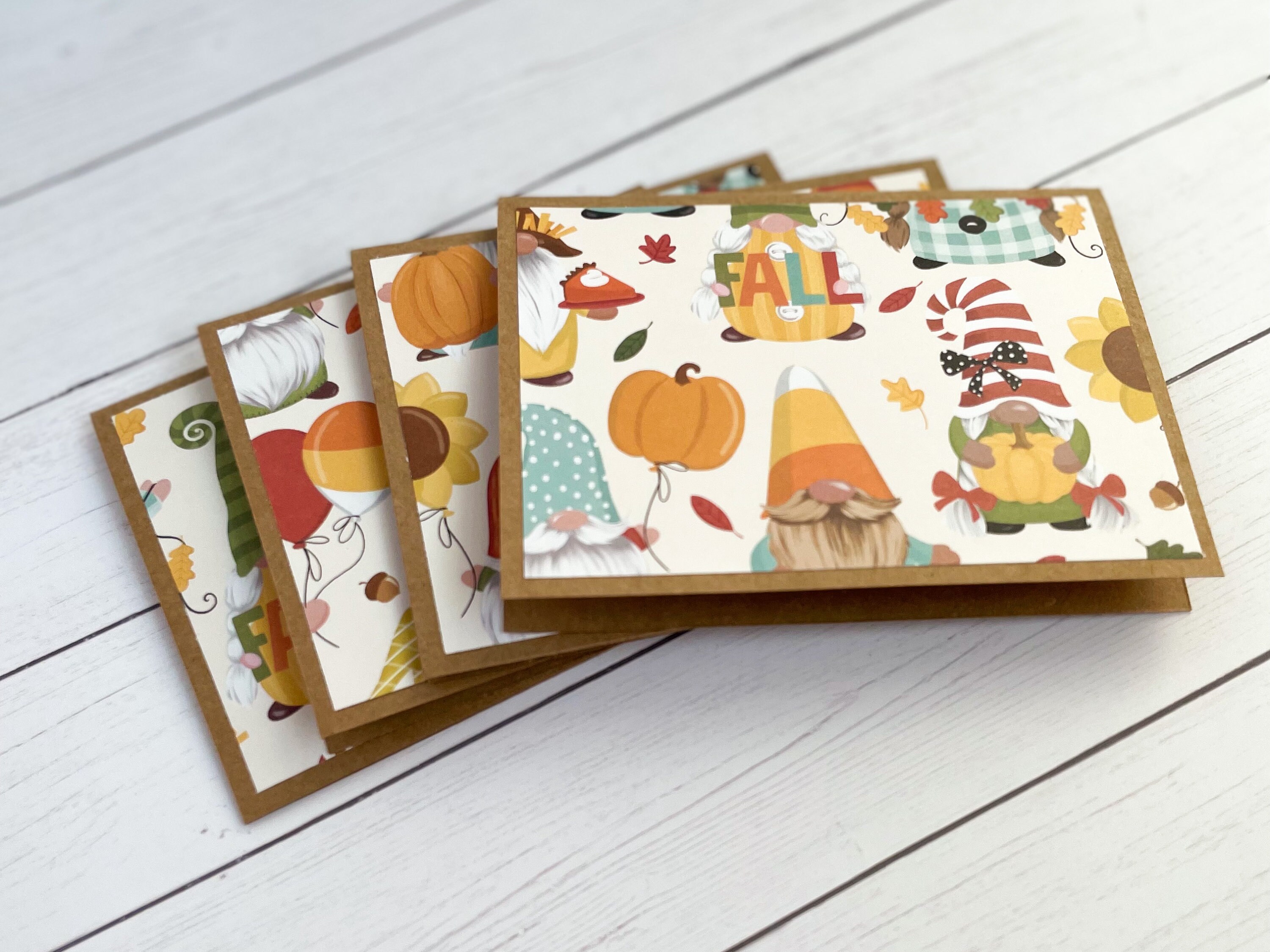 Fall Gnome Mini Cards // Set of 4 // Folded // 3" X 4" Blank Note Cards ...