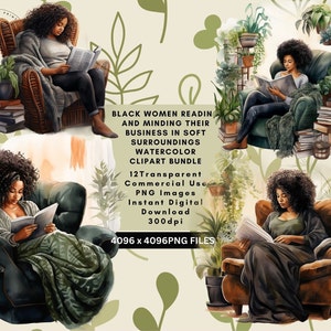 Black Girl Love PNG Clipart Bundle Sfondo trasparente Adesivi Donne che leggono maglietta sublimatica Uso commerciale Boho Chic Tazza da caffè