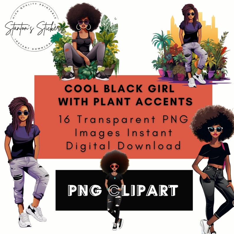Black Girl Stickers PNG Clipart Bundle Transparent Decal Etsy