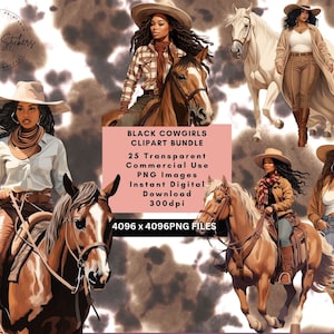 Black Cowgirl Western Love PNG Clipart Bundle Transparent Background Stickers Horses Clip Art Sublimation Tshirt Commercial Use Download