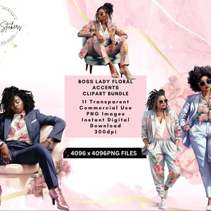 Black Girl Clipart Bundle Transparent Background Stickers Black Women Boss Babe Sublimation Tshirt Commercial Use Boss Lady Clip Art PNG