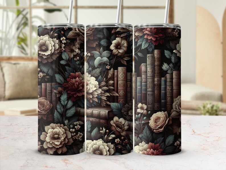 Book Lover Librarian Beautiful Boho Floral Reading 20oz Skinny Straight ...