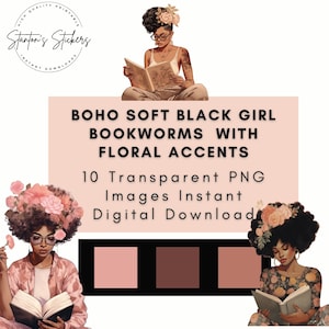 Black Girl Love PNG Clipart Bundle Transparent Background Instant Download Black Women Reading Sublimation Tshirt Commercial Use Boho Chic