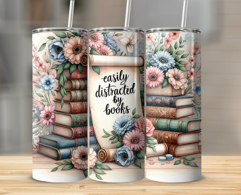 Easily Distracted by Books Lover Librarian Boho Floral Reading 20oz ...