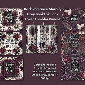 Dark Romance BookTok Tumbler Wrap-bundel: moreel grijs, png (digitale download)