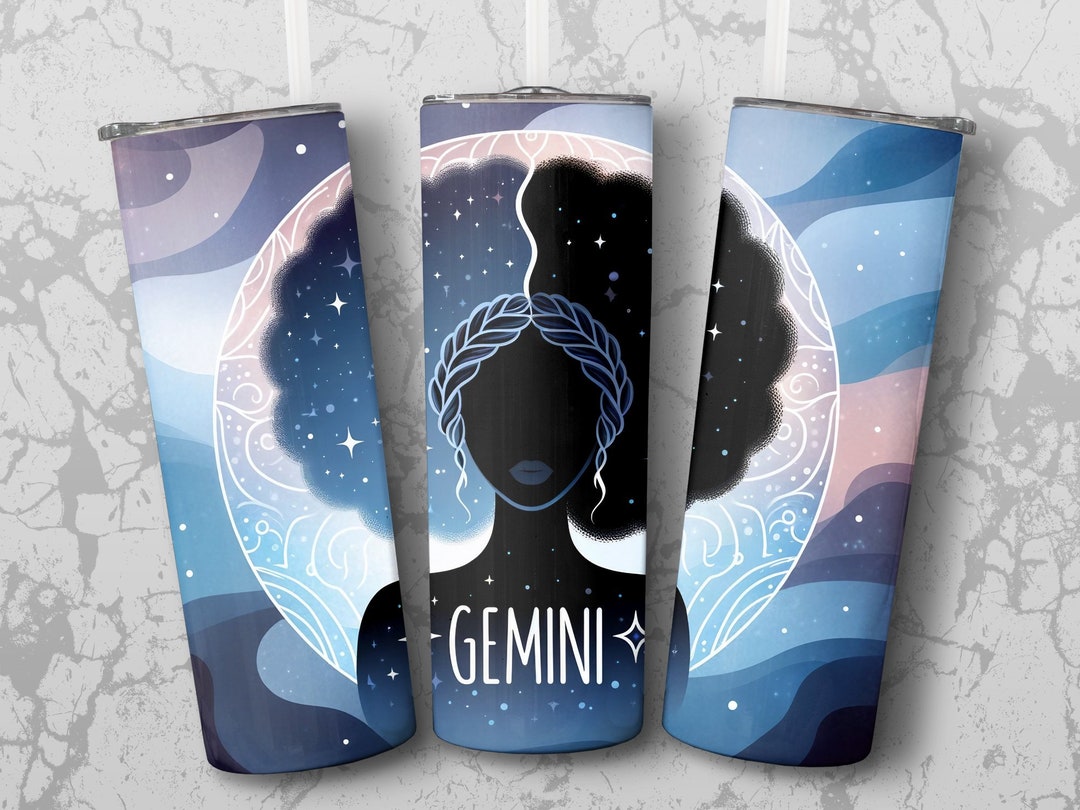 Gemini Zodiac Black Woman Star Sign Tumbler Wrap (PNG Digital Download ...