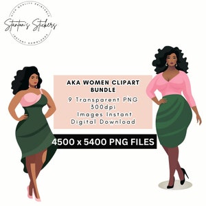 Black Girl Clipart AKA Fashion Girl Black Women Clipart Alpha Kappa Alpha Clip Art for AKA gifts Pink and Green Girl Boss Clipart Commercial