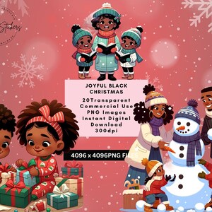Afroamericano gioioso Natale nero coppie bambini regali alberi acquerello Clipart PNG sublimazione bundle Download digitale istantaneo