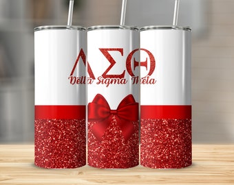 DST Red Glitter Tumbler PNG: Sorority 20oz Skinny Template (Digital Download)