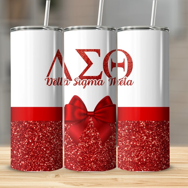 Delta Sigma Theta DST Red Glitter Tumbler Sublimation PNG Sorority Skinny Template Sublimate 20 oz Skinny and Tapered Designs Bundle
