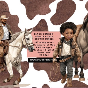Black Cowboy Western Love PNG Clipart Bundle Transparent Background Stickers Horses Clip Art Sublimation Tshirt Commercial Use Download