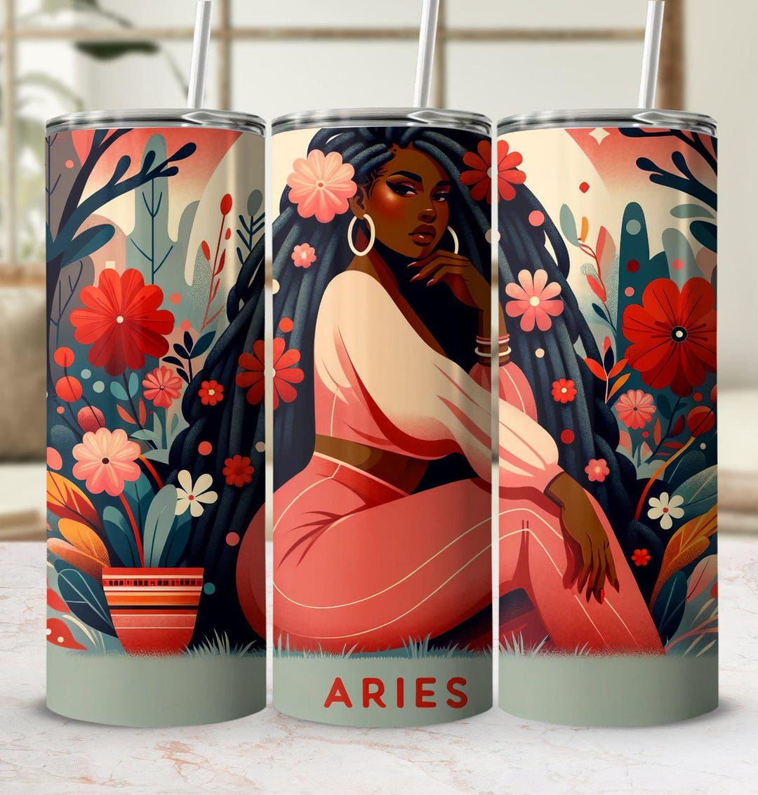 Aries Zodiac Sign African Women Black Girl 20 Oz Skinny PNG Sublimation ...
