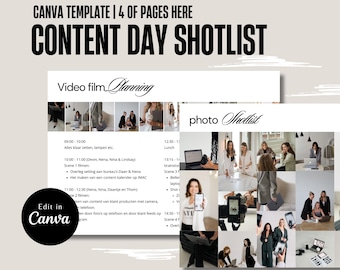 Modello di elenco delle riprese per il giorno dei contenuti / Modello Canva per la pianificazione della creazione di contenuti / Elenco delle riprese di foto e video