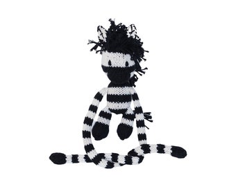 Zebra Curtain Critter - Hand-knit Fairtrade Organic Cotton curtain tie/crib companion