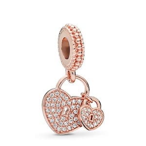Sparkle Key Heart Charm - Rose Gold for Snake Chain Bracelets