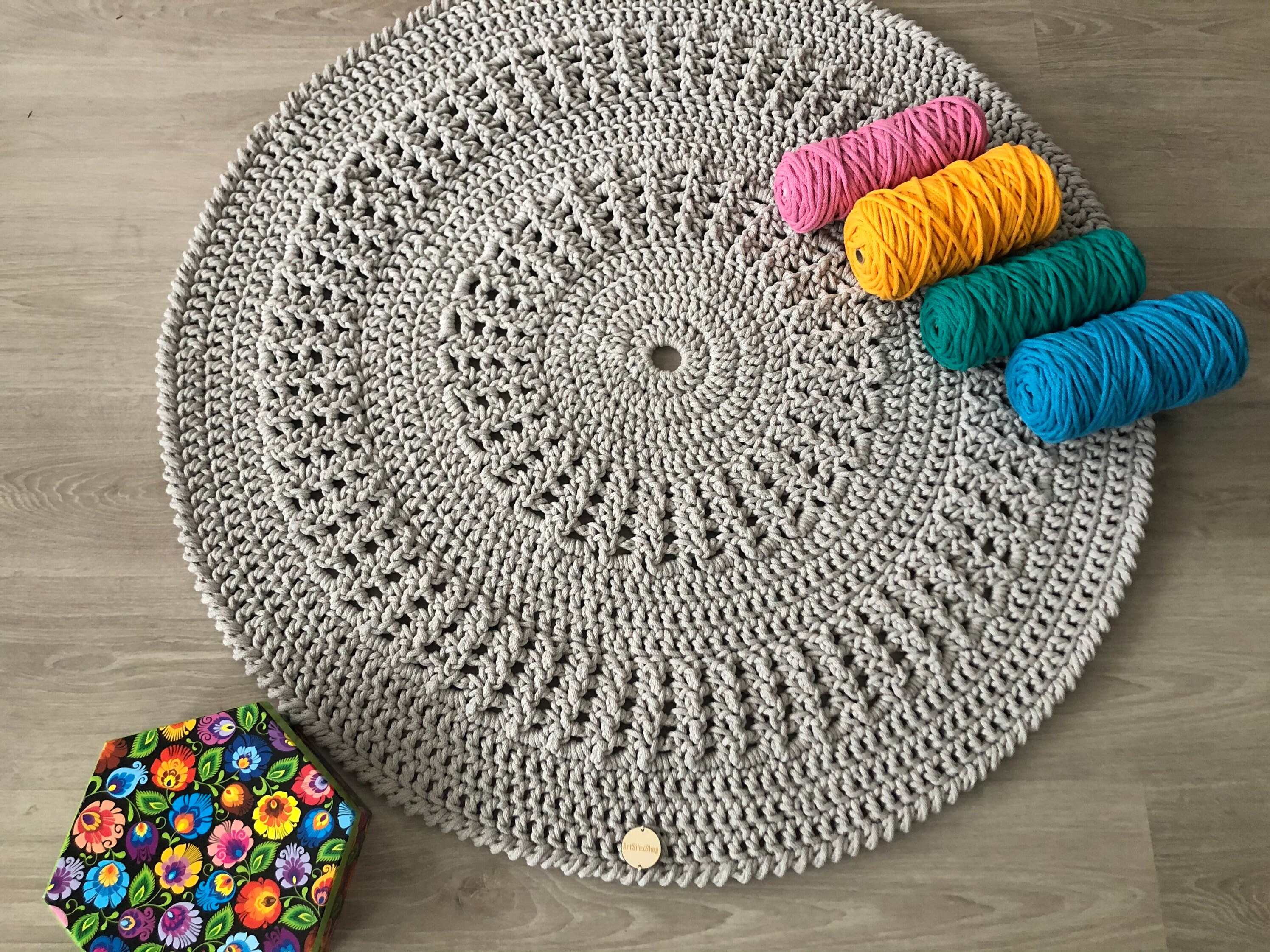Crochet Work Upcycled Cotton Carpet / Rug (28 x 28 in)