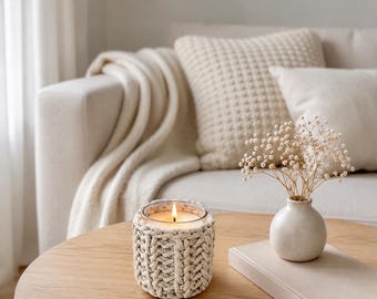 Candela di soia colata a mano in portacandela di cotone intrecciato / Decorazione per la casa in stile scandinavo giapponese