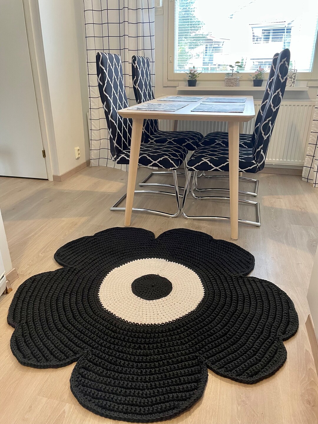 Handmade Crochet Flower Rug: Recycled Cotton Floral Carpet - Etsy