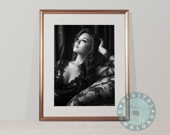 Contemplating - Black and White Boudoir Photography - Digital Print.