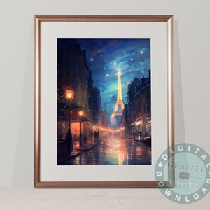 Paris Street at Night on Rainy Day Wall Art Print in Acrylic. Digital Download.