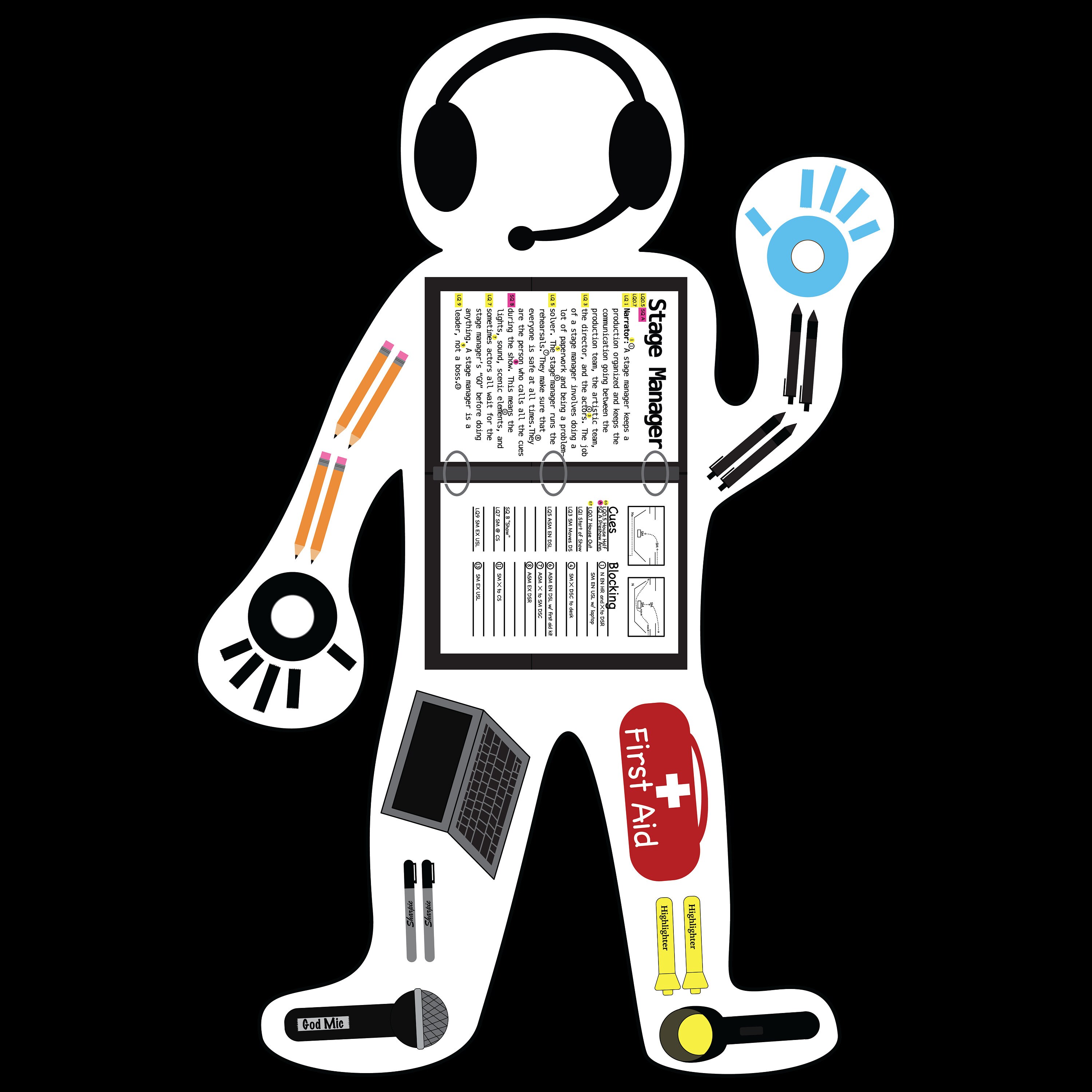 Stage Manager Sticker Pack, Stage Manager, Prompt Book, Spike Tape, Headsets, Stage Manager Kit