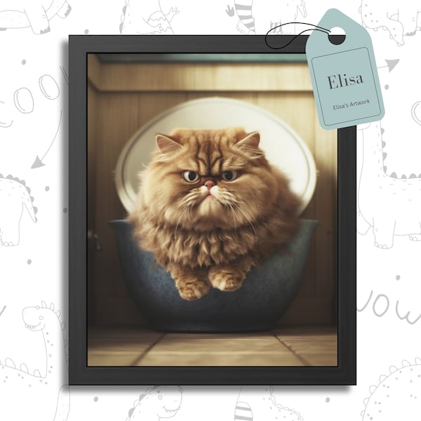 Cute Cat On Toilet | Smushball On Toilet | Bathroom Wall Decor