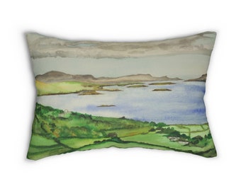 County Cork Ireland Lumbar Pillow  -  Irish  Rolling  Hills  Emerald Island  Cows Sea Fields