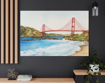 Impresión artística de acuarela del Puente Golden Gate – Lienzo montado sobre bastidor de San Francisco