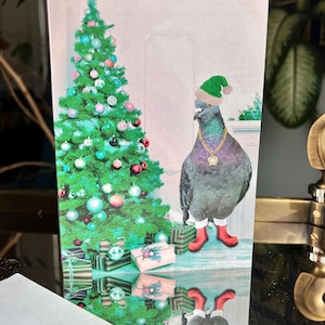 Christmas Pigeon Fun Merry Christmas Card - Street Pigeon - Original Art - Holiday Greeting - Funny