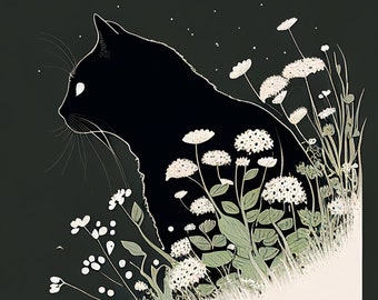 Black cat in Flowers