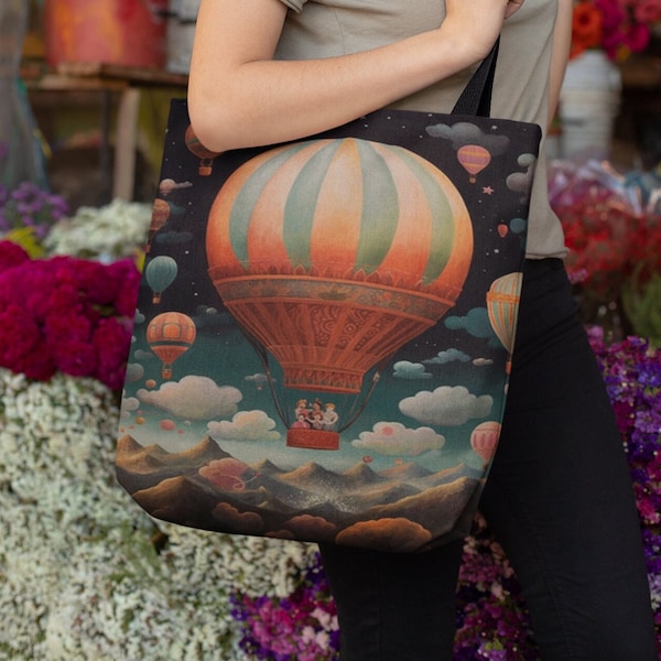 Dreamscape Wanderlust Tote Bag | Charming and Fashionable Kids Imagination Fantasy Balloons | Spacious and Durable Carryall Day Bag