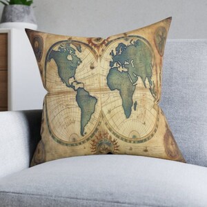 Ontdek de wereld: Faux Suede decoratief kussen | Vintage Charm Betoverend Tijdloos Avontuur | Comfortabel praktisch kussendecor met accentkussen