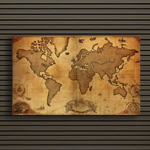 Historia de gráficos: decoración de la pared del mapa vintage / mapa clásico del viejo mundo de estilo antiguo / impresión del arte de la lona / listo para colgar