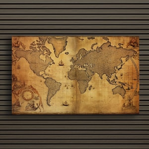 Viaje a través del tiempo: Vintage World Map Canvas Art / Old World Antique Classic Illustration Wall Print Decor / Listo para colgar