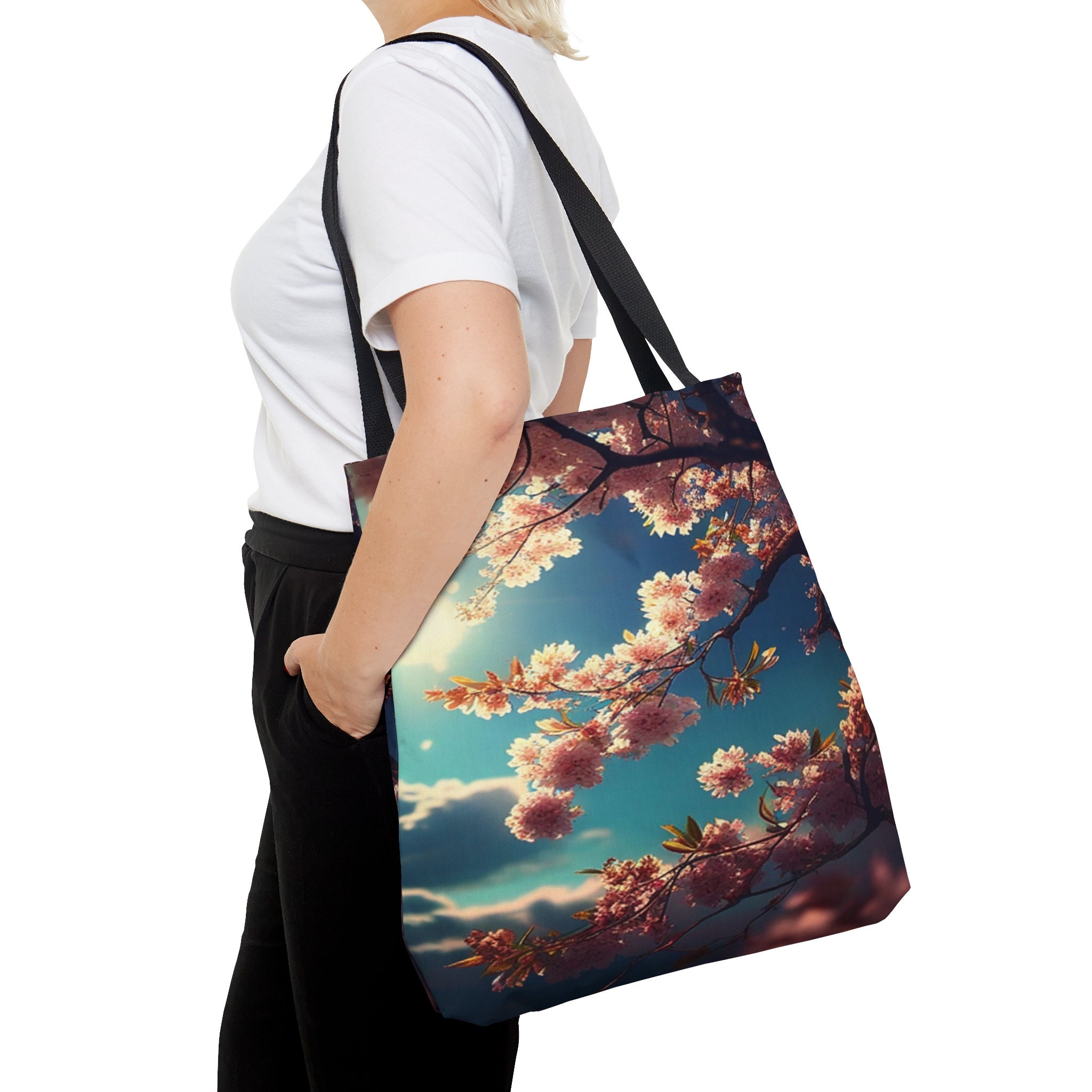 Cherry Blossom Sakura Blue Purse Leather Shoulder Handbag