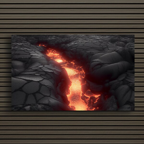 Anime on Fire: Lava Flow Art | Energetic and Vibrant Crackled Grey Rocks and Hot Molten Lava | Canvas Wall Print Decor | Ready to Hang