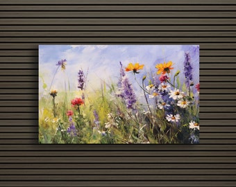 Wilde Blumen 4: Schön und Natürlich | Ölgemälde Leinwand Wandkunst | Landhaus Dekor | Fertig zum Aufhängen