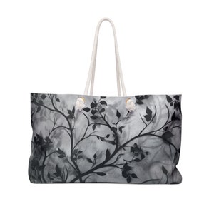 Monochrome Elegance: Weekender Tote | Graceful Vines Silhouette Flower  | Canvas Travel Overnight Beach Pool Shoulder Bag
