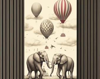 Circus Dreams: Elephants and Hot Air Balloons | Whimsical Themed Kid's Room Canvas Wall Art Print | Ready to Hang