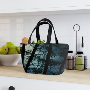 Zen Retreat Neoprene Lunch Bag | Tranquil Serene Asia Inspired Artwork | Elegant Fashionable Practical | Stylish Adult Lunch Satchel