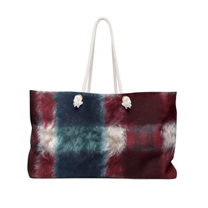 Cozy Comfort: Weekender Tote | Tartan Delight Plaid Pattern Warm Furry Look  | Canvas Travel Overnight Beach Pool Shoulder Bag