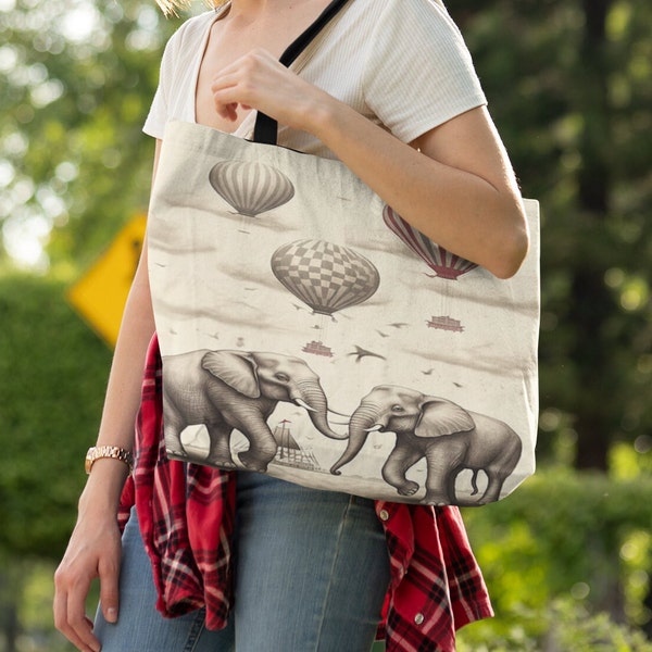 Elephants and Balloons: Vintage Circus Adventure Tote Bag | Charming Stylish Fashionable Children  | Spacious and Durable Carryall Day Bag