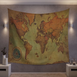 Tapiz de pared antiguo Wanderlust/Mapa del mundo clásico desgastado antiguo/Foto Video Zoom Streaming Fondo telón de fondo decoración colgante