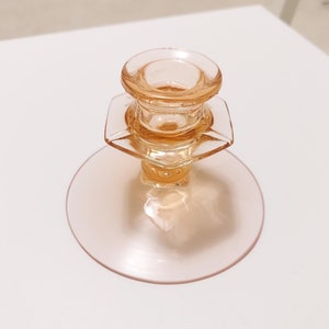 Vintage Fostoria Fairfax Pink Rose Line Pressed Depression Glass Candlestick, Candle Holder with Round Base and Hexagonal Rim, 1928-1941
