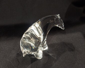 Vintage Mid-Century Modern MCM Eneryda Crystal Glass Polar Bear Sculpture. Sleek, Brilliant, Stylized, Scandinavian Glass, Made in Sweden.