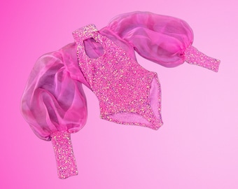 Drag Queen Sequin Puff Sleeve Leotard