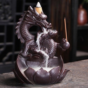 Mystic Dragon Incense Burner Waterfall Backflow Incense Holder & 10 Free Backflow Cones