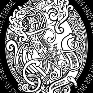 Zwillings-Seeschlangen - Langarm, weiße Tinte, Wikinger-T-Shirt, Wikinger, Knotenarbeit, Wikinger-T-Shirt, Wikinger-T-Shirt, Ragnarok, Wikingergeschenke